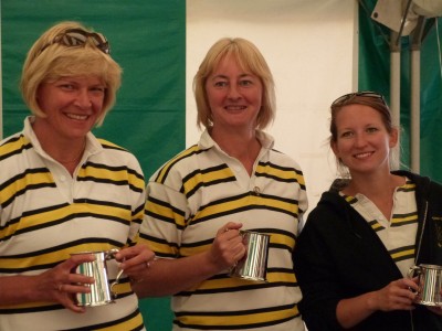Chertsey Regatta 2015 - Ladies doubles - happy winners - Anne, Wendy coxed by Alex